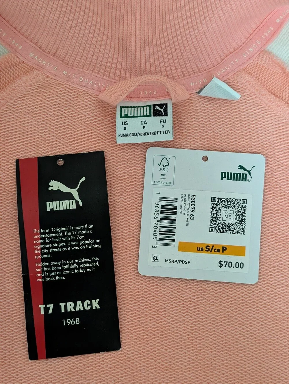 NWT•PUMA Iconic T7 Zip-Up Women's Track Jacket W/Pockets•Peach Smoothie•Small🩷